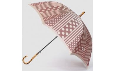 [槙田商店]晴雨兼用長傘 Kirie ドットとストライプ アンティークボルドー 傘 かさ 雨具 高級 晴雨 兼用 UV 日焼け ギフト ファッション 日傘 プレゼント 化粧箱 老舗