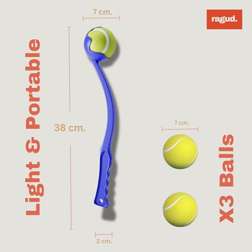 Ballwerfer Für Hunde - Hundespielzeug Set Mit 3 Bälle, Blau, 36 cm Lang. Praktisch und Hygienisch. Ballschleuder Für Hunde - Wurfspielzeug Zum Einfachen Apportieren Und Werfen Von Bällen (Kleine)
