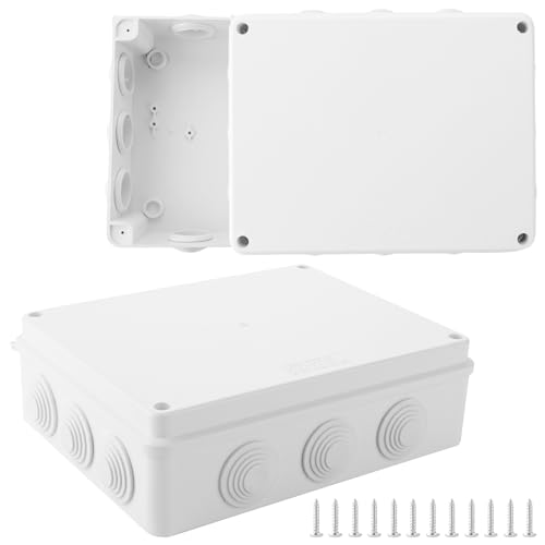 YAYODS 2 cajas de derivación impermeables IP65 – 255 x 200 x 80 mm – Caja de distribución – Caja de conexiones de plástico ABS resistente al agua – Caja de derivación para superficie blanca