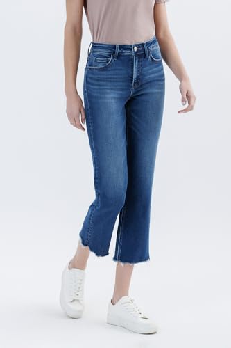 VERVET High Rise Uneven Raw Hem Crop Straight Jeans T66643