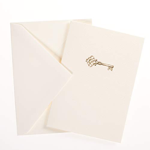 Image of Graphique Key La Petite Presse Boxed Notecards - 10 Embossed and Embellished Gold Foil Vintage Key Blank Cards with Matching Envelopes, 3.25 inch x 4.75 inch (L1543CB)