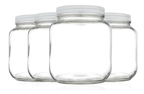 Image of kitchentoolz 4 Pack - 64 oz Mason Jars Wide Mouth - 1 /2 Gallon Glass Jar with Lid - Large Mason Jar for Canning, Brewing, Pickling, Storage - Big Mason Jar Made in USA