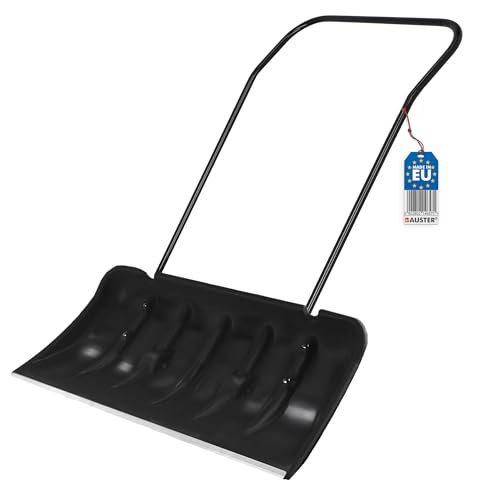 BAUSTER® Schneeschaufel 82 cm mit Rädern und ergonomischem Griff Schneewanne mit Alu-Profilkante Metall-Stiel Kunststoff-Blatt Schneeschieber Eckig robuste Kratzschaufel Aluminiumkante