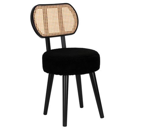 ZYBT Rattan Dining Accent Chair, Upholstered Wood Boucle Boho Mid Century Vanity Chair, 1 Pc