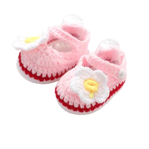 Baby Girl Crochet Knit Mary Jane Flats, Newborn Infant First Walking Shoes, Bowknot Floral, Soft Cozy