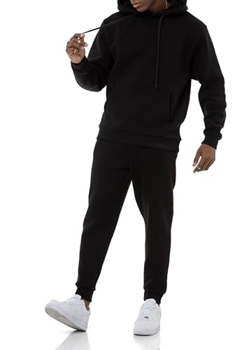 Redbridge Set da uomo elegante in tuta da jogging con cappuccio e pantaloni da jogging, in felpa premium, taglio ampio, Nero , L