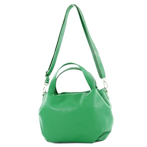 modamoda de T218 Damen Leder Henkeltasche Tragetasche Schultertasche handmade in Italy, Farbe:Blattgrün/Metall Gold