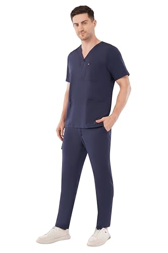 Image of PRAGATI TRENDS Premium Unisex Scrub Suit With Customize Name Print Option(Follow the Description) V-Neck Top and Cargo Type Trouser