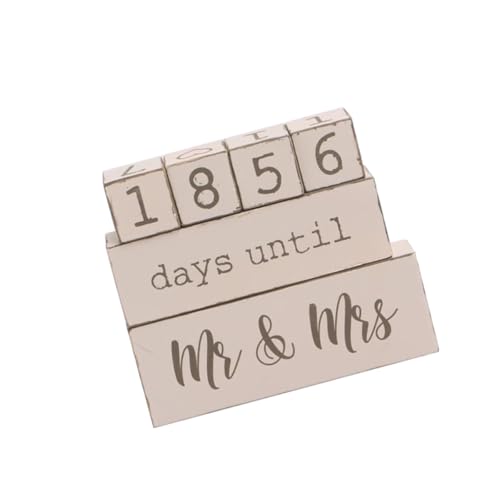 Calendrier de mariage en bois beige Homoyoyo | Compte à rebours manuel en blocs pour bureau
