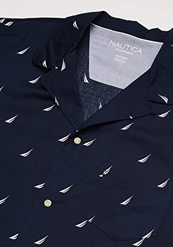 Nautica Mens Short Sleeve 100% Cotton Soft Woven Button Down Top Pajama Sets, Peacoat, Xx-Large Us #TOP2