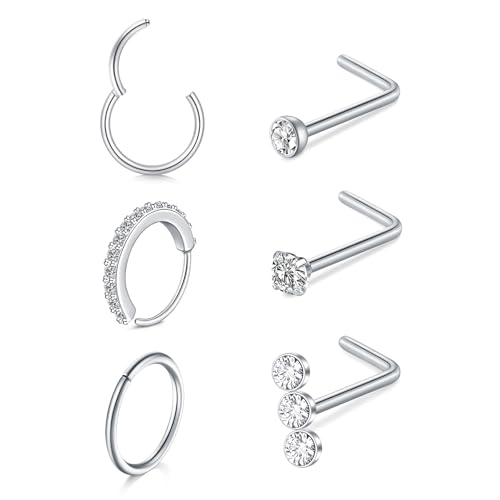 LAURITAMI 6 Pezzi 20G Piercing Naso Acciaio Inossidabile,Cerchio Anello Septum