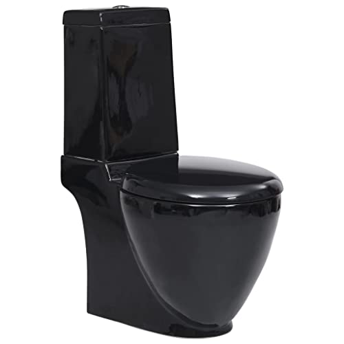 Hommdiy Stand WC Bodenstehend Keramik Soft Close Sitz Spülkasten Toilette Ecke Schwarz