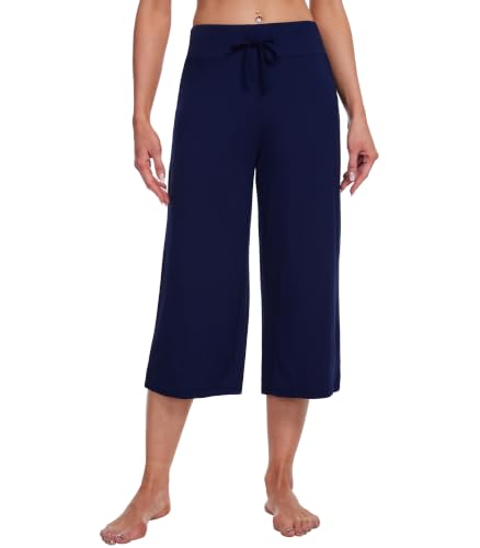 Image of WiWi Bamboo Viscose womens capri pants Wide Leg Pajama Super Soft Lounge knit Sleep shorts Cooling Pj Bottoms S-XXL