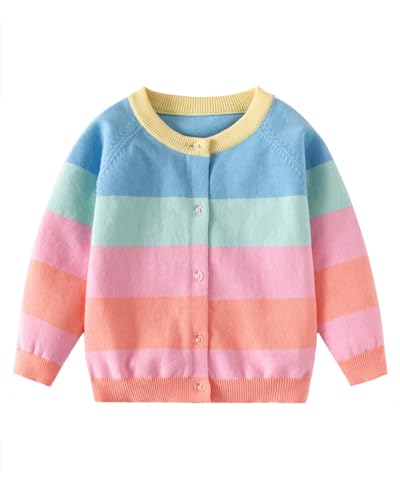 DHASIUE Mädchen Strickjacke der Regenbogen Baumwolle Knitted Kinder Langarm Cardigan mit Knöpfen Mehrfarbig 5-6 Jahre Gr.110/116