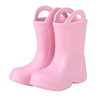 Weishuo Toddler Wellies EVA Lightweight Waterproof Wellington Boots for Boys Girls Mid Calf Unisex Kids Rain Boots with Pull On Handles, Manufacturer Size 19, 12 Little Kid, Pink