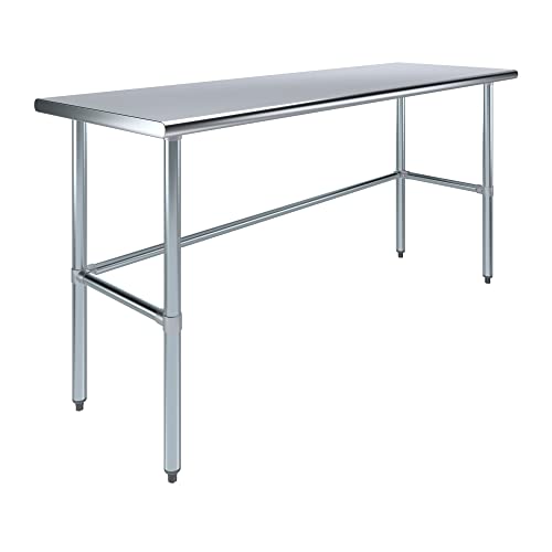 Image of AmGood Stainless Steel Work Table Open Base | Metal Work Bench (Stainless Steel Table Open Base, 72 inch Long x 24 inch Deep)