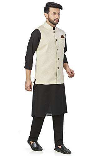 Image of 100% Cotton Blend Stylish Trendy Solid Pattern Sleeveless Comfortable Men's Only Nehru Jacket For Regular Use Ethnic Wear Kurta Set(Beige,Medium)
