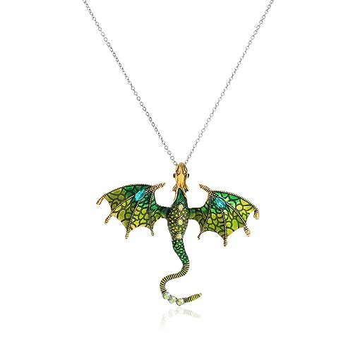 Rrdaily Gothic Dragon Necklace Crystal Enamel Dragon Pendant Necklace Vintage Dragon Animal Necklace Cartoon Flying Dragon Necklace Festival Birthday Jewelry for Men and Women