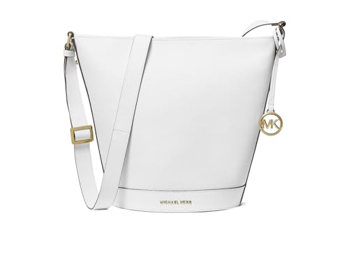 Michael Kors Townsend Medium Top Zip Bucket Messenger, Optic White