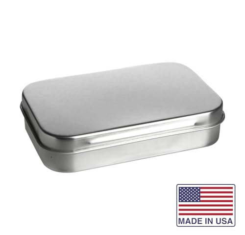 Image of Metal Storage Tin Box with Lid, Made in USA, Smooth Lid and Sides, Home Made Holiday Gifts, Survival and Travel Kits, Mints or Candies, Food Grade, Rectangular, Silver (pack of 24)
