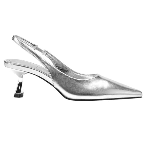 Metallic Silver Slingback Pumps Shoes for Women Kitten Heel Closed Pointed Toe Sling Back Heels Pumps4