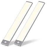 Under Cabinet Lights,USB Rechargeable Kitchen Night Light,54-LED Battery Operated Counter Closet Lighting,Uniform Light,Wireless Motion Activated Light for Cabinets Cupboard Pantry( Warm Light）2Pack