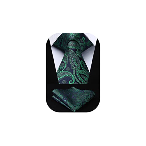 Image of HISDERN Ties for Men Paisley Tie and Pocket Square Woven Classic Floral Mens Ties Handkerchief Set Wedding Party Necktie