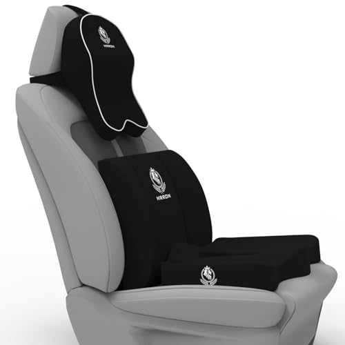 Image of MRRON Memory Foam Car Seat Cushion Combo - Backrest, Coccyx Cushion & Neckrest - Orthopedic Support for Back, Tailbone, Sciatica & Neck Pain - Ergonomic Comfort for Car, Office. (Black, Lumbar)
