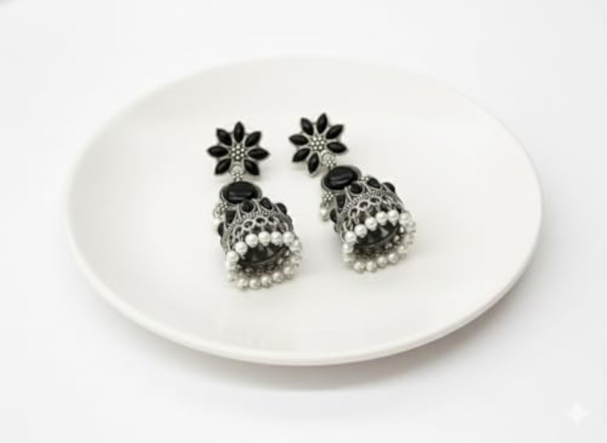 Women's Stylish Oxidised Silver Stud Earrings
