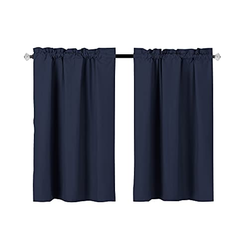 EasyHome Blackout Curtain for Kitchen ,Bathroom, Living Room, Thermal Insulated ,Room Darkening , Rod Pocket Curtain ,2 Panels 36” (W) x36（L）(Navy Blue)