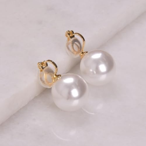 Big Simulated Pearl Clip On Earrings for Women - Oversized Classic Faux Round Large Clip Ons, Hypoallergenic and Safe for Sensitive Ears4