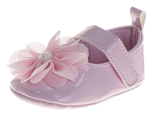Josmo Baby Girl Dress Soft Sole Flats Crib Shoes Bowknot & Floral Design for Newborn & First Walker Sandals, Pink Patent, 2 Infant