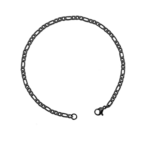 tumundo® 1 Fußkettchen Fuß-Kette Knöchel Fuß-Schmuck Silbern Golden Edelstahl-Kette 22cm 24cm Damen Figaro-Kette Armband, Modell:Modell 1 - schwarz - 24cm Cover