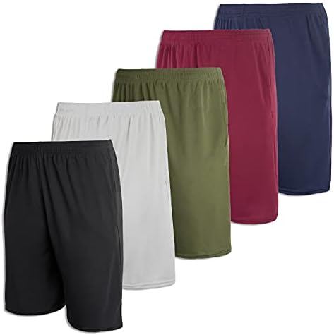 Real Essentials Mens Mesh Sweat Shorts Active Wear Athletic Short for Men Basketball Pockets Gym Soccer Running Summer Fitness Quick Dry Casual Clothes Men's Sport, Set 7, XL, Pack of 5