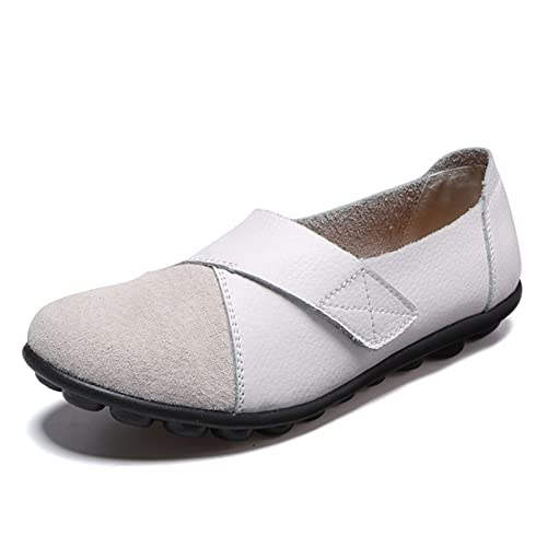 Image of Ladies Leather Slip On Flat Loafers,Low Top Casual Walking Nurse Shoes,Outdoor Versatile Trendy Driving Shoes.