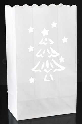CleverDelights White Christmas Tree Luminary Bags - 30 Count - Christmas Holiday Luminaria