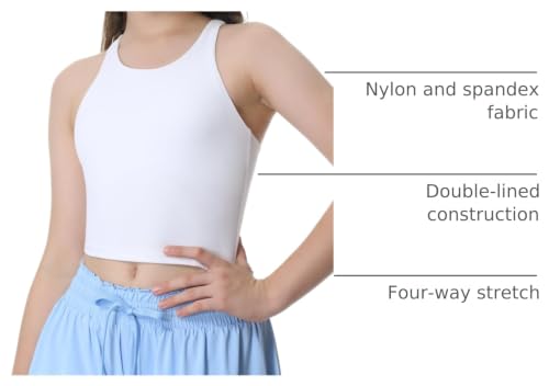 Image of Girls Tank Tops Double Lined Crop Tops for Kids High Crew Neck Racerback Basic Sleeveless Dance Top for Girls