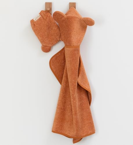 Image of Pumpkin Hooded Towel & Wash Mitt Set by Bella Tunno