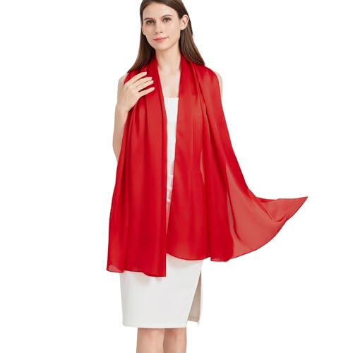 Nonakgado red silk scarf-100% mulberry silk long neck scarf for women travel hijab beach shawl (CJ-Red)