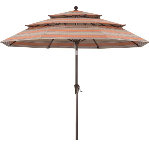 Image of MASTERCANOPY 9ft 3-Tier Olefin Patio Umbrella, Coffee & Orange Stripes
