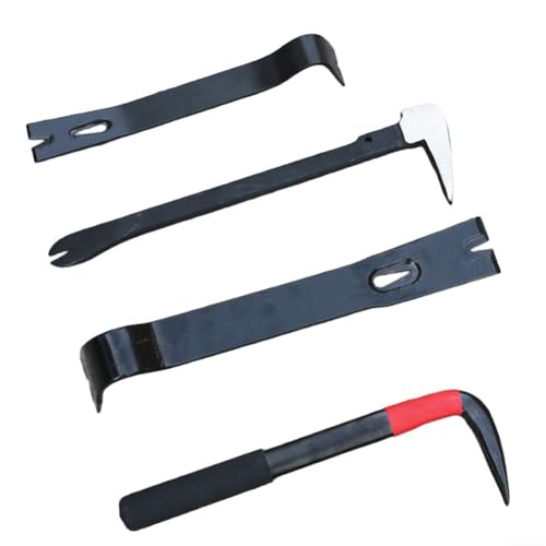 UrbanHui Juego de 4 palancas de acero al manganeso 45, extractor de clavos y palanca plana para decoración del hogar, carpintería, 9 pulgadas, 10 pulgadas, 15 pulgadas, color negro