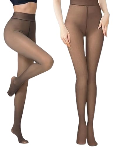 Image of Fleece Lined Tights For Women, Panty Hose Women's Control Top, Fake Translucent Thick Thermal Sheer Tights