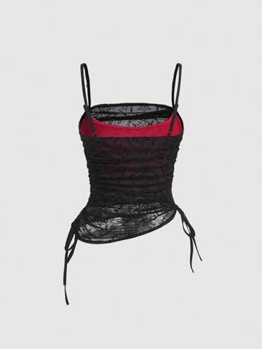 SOLY HUX Women's Ruched Lace Cami Top Drawstring Sleeveless Clubwear Sexy Gothic Tops2