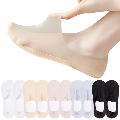 ZOCONE 10 Paia Calzini Fantasmini Donna, Tinta Unita Calzini Corti Eleganti Invisibili Antiscivolo Calze Fantasmini Donna Seta di Gghiaccio Calzini Invisibili Seta per Primavera Estate Autunno(B)