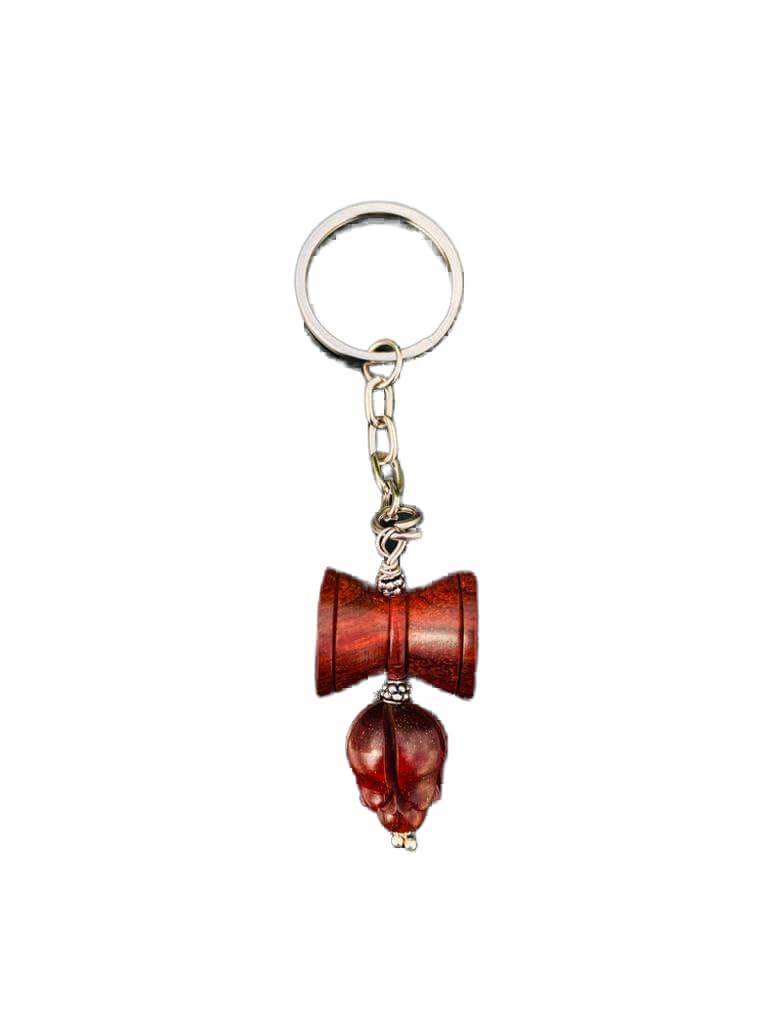 ANAWARIYAS Red sandalwood damru with red sandalwood lotus keychain