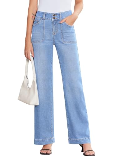 Sidefeel Women's Wide Leg Jeans High Waisted Stretchy Tummy Control