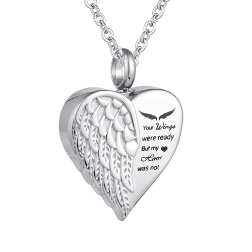 Collier d'urne de crémation en cœur et aile d'ange pour cendres souvenir commémoratif