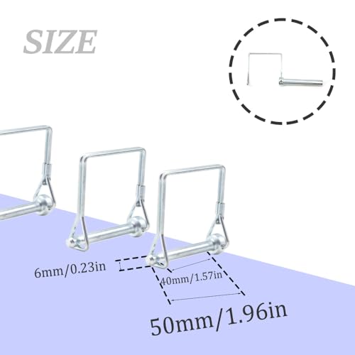 CEEYSEE 5Stück Sicherungsstift 6 mm x 50 mm Einen Splinte Rohrklappsplinte mit Rastverschluss eckigem Bügel aus Verzinktem für Anhänger, Traktoren, Kippern, Bauernhof, Rasenmäher(F.6 mm x 50 mm)