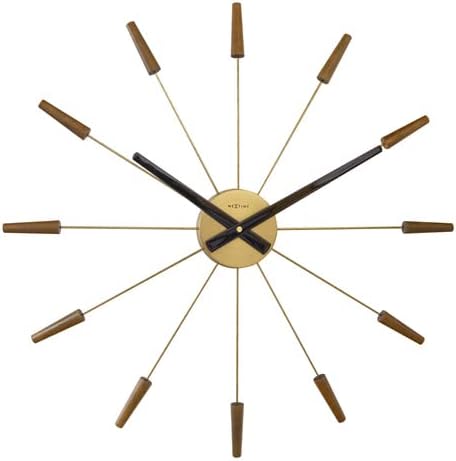 NeXtime Large Wall Clock 58 cm Silencieux Walnut Wood/Stainless Steel, Brown, One Size, 2610BR, standard size