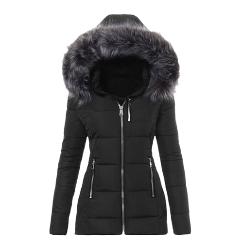 Down Coats for Women with Hood Thicken Warm Puffer Jacket with Faux Fur Hood Heavyweight Jackets Winter Coat Pockets - Main Image